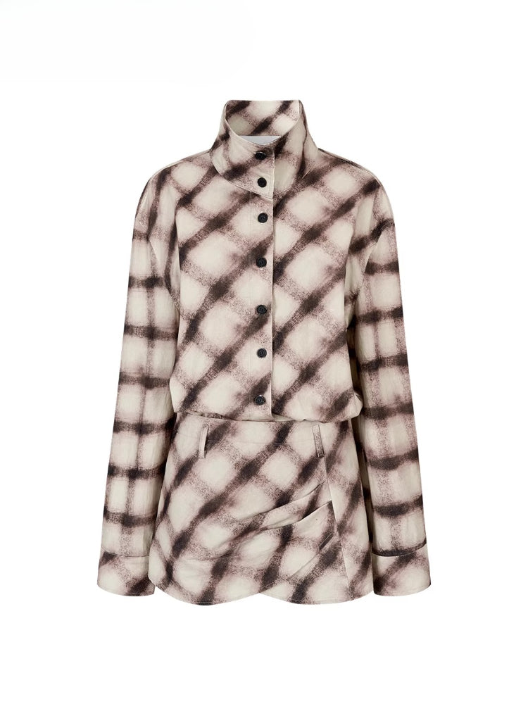 Plaid Asymmetrical Hem Shirt Dress