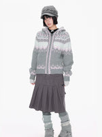 Gray Hooded Zip Knit Cardigan