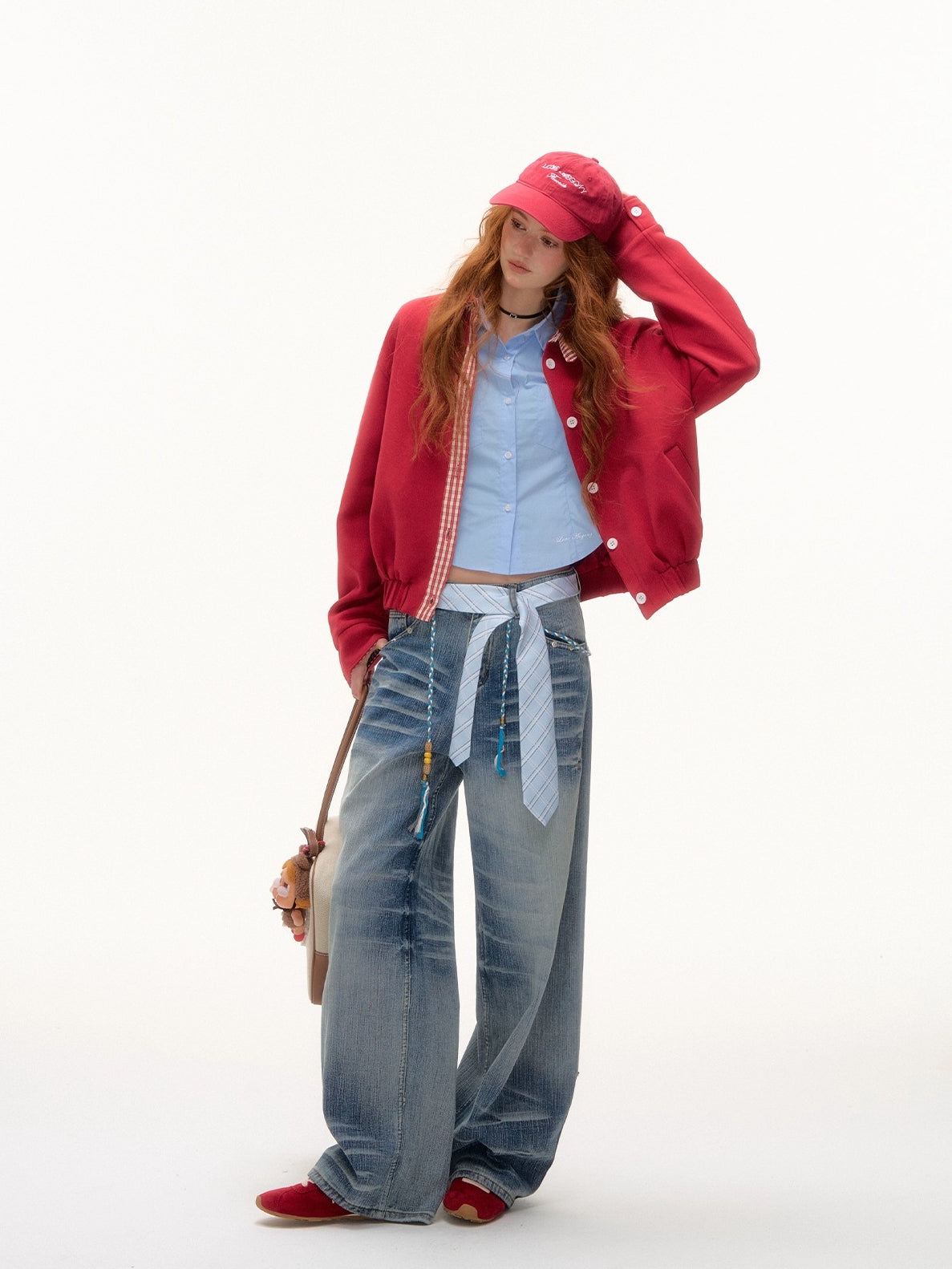 Blue Beaded Washed Denim Pants