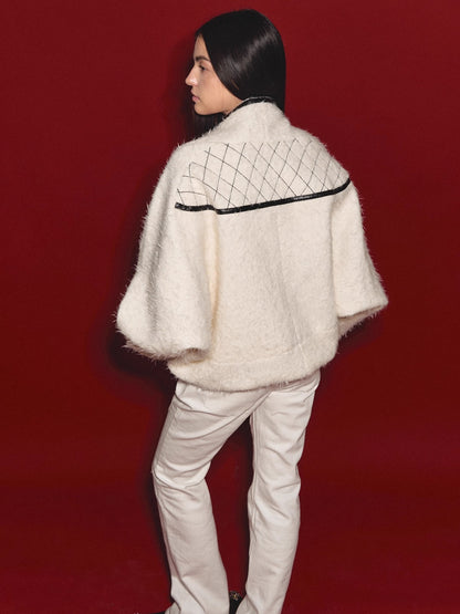 Toggle Trim Diamond-Stitch Wool Coat