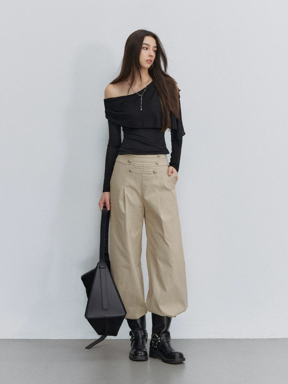 Asymmetric Shoulder Draped Top