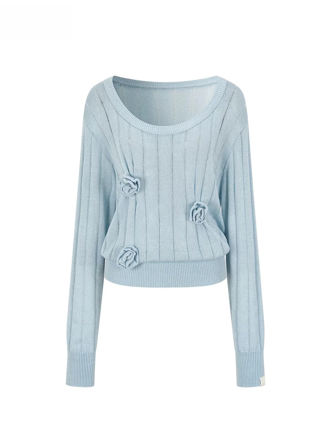 Asymmetric Floral Openwork Knit Top