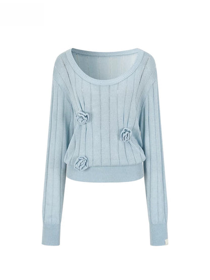 Asymmetric Floral Openwork Knit Top