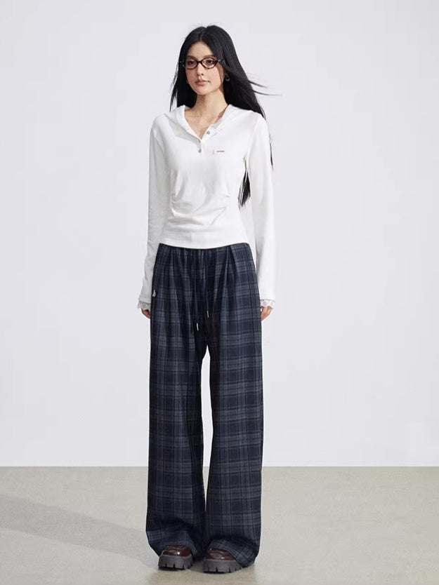 Plaid Patchwork Wide-Leg Pants