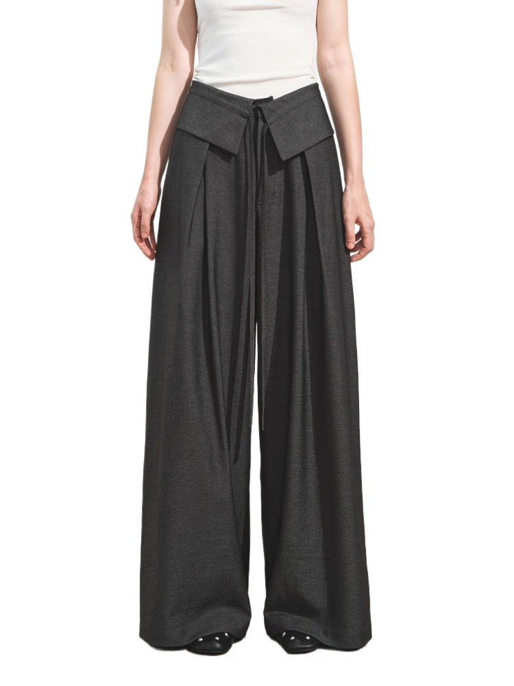 Gray Draped Flip-Waist Trousers