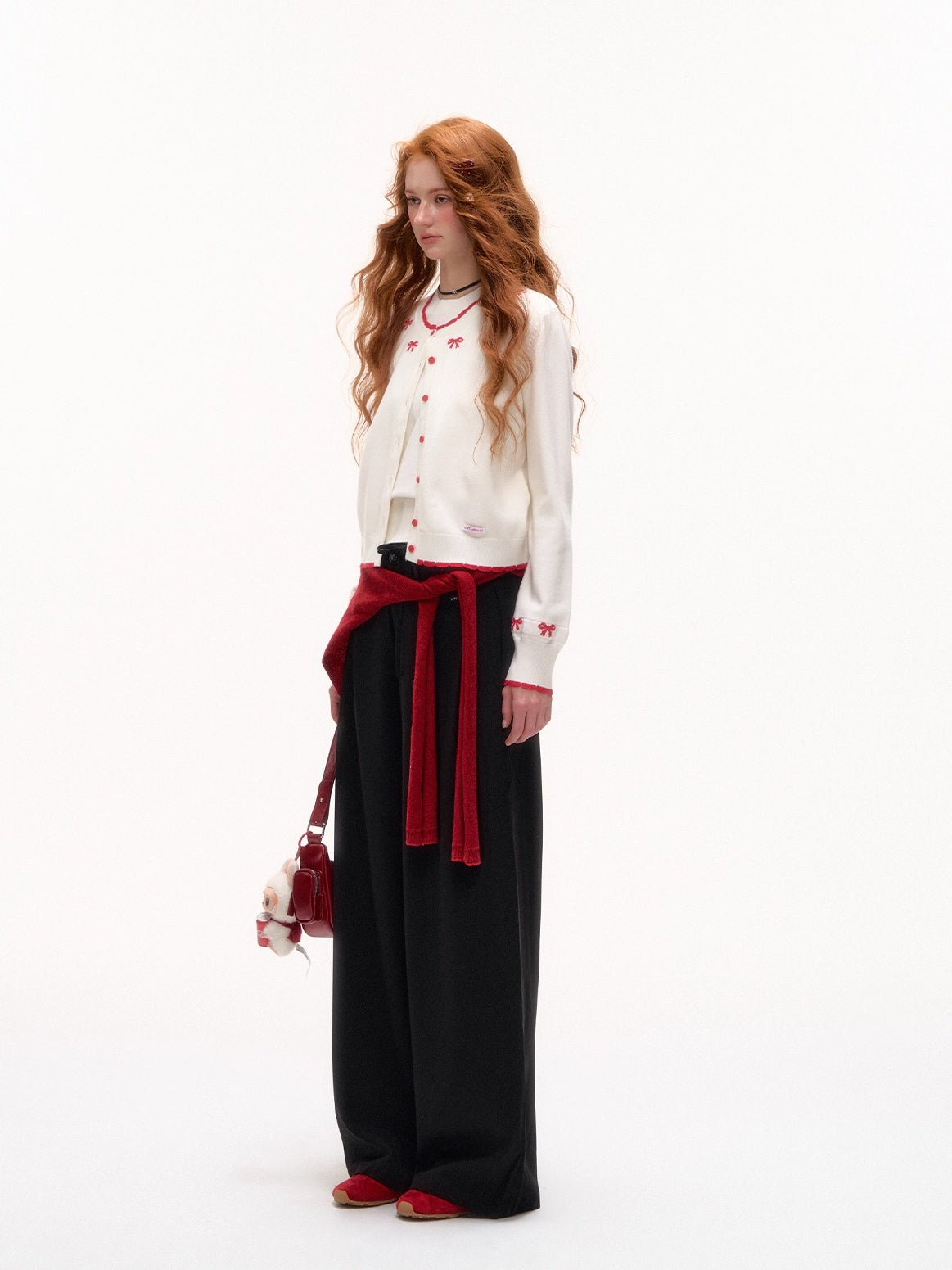 Lace-Trim Waist Tie Wide-Leg Pants