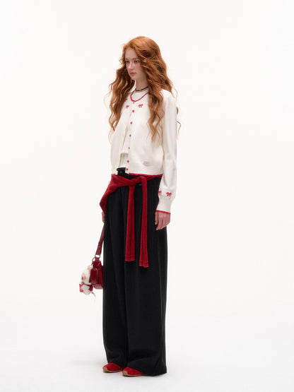 Lace-Trim Waist Tie Wide-Leg Pants