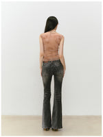 Color-Block Washed Flared Jeans
