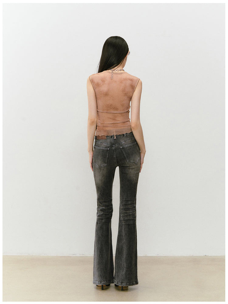 Color-Block Washed Flared Jeans