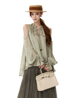 Off-Shoulder Chiffon Blouse