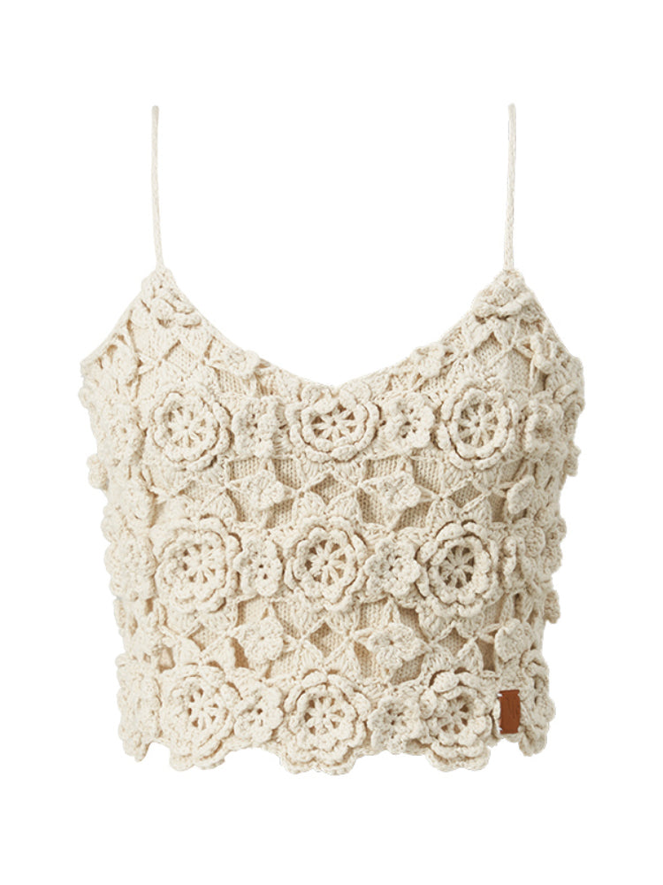 Small V-Neck Three-Dimensional Flower Sling Vest