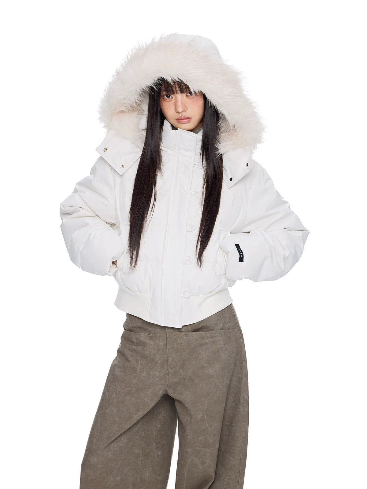 Fur Collar Hooded Cropped Down