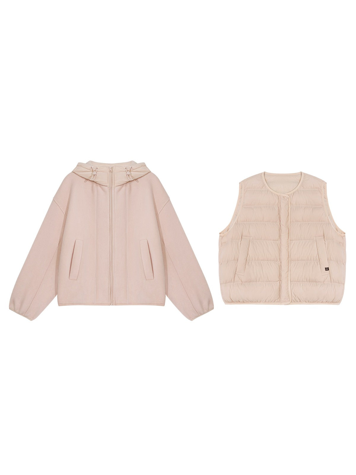 Hooded Fleece Down Vest Two-Piece Set