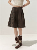 Brown Plaid Pleated Skirt