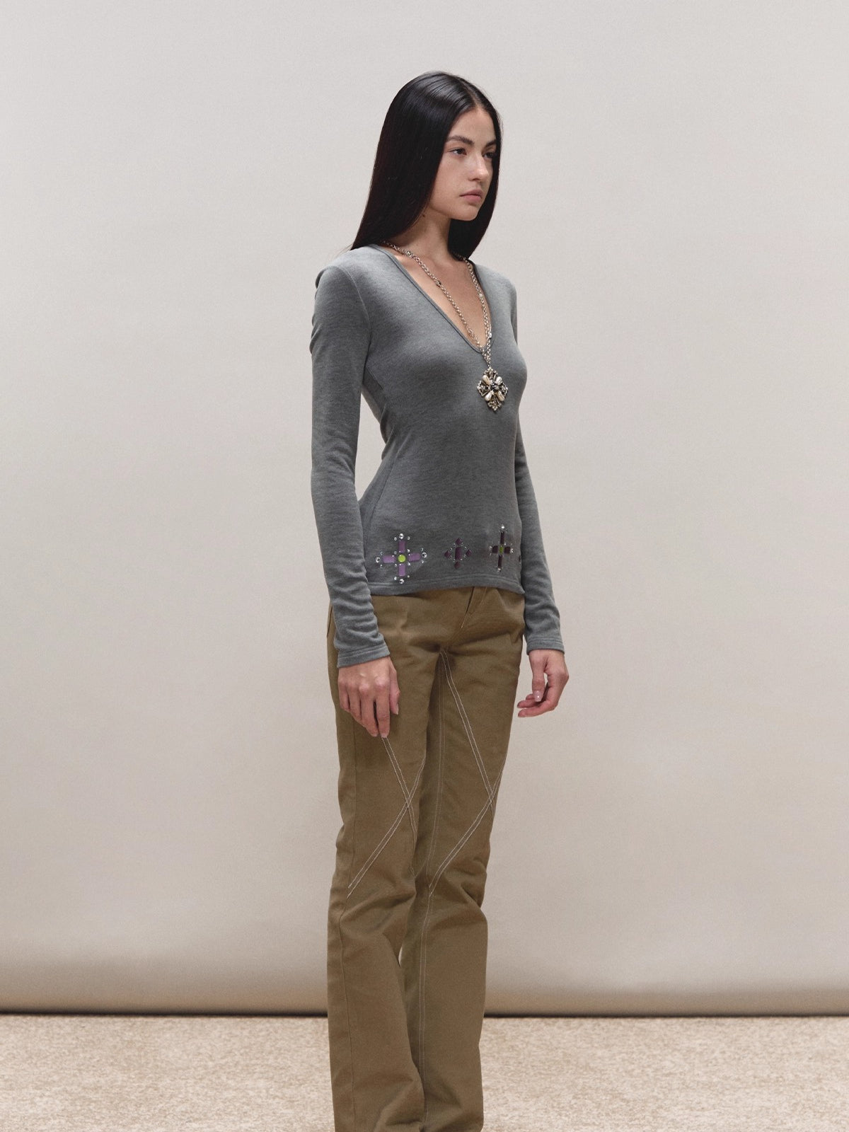 Gem-Detail Two-Piece Knit Set