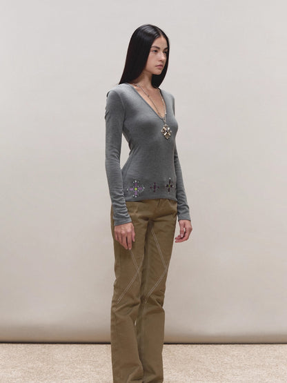 Gem-Detail Two-Piece Knit Set