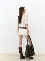 One-Shoulder Acetate Mid-Sleeve T-shirt