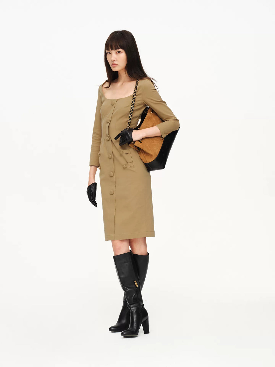 Square Neck Button Detail Dress