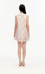 Pink Plaid Sleeveless Tie Neck Dress