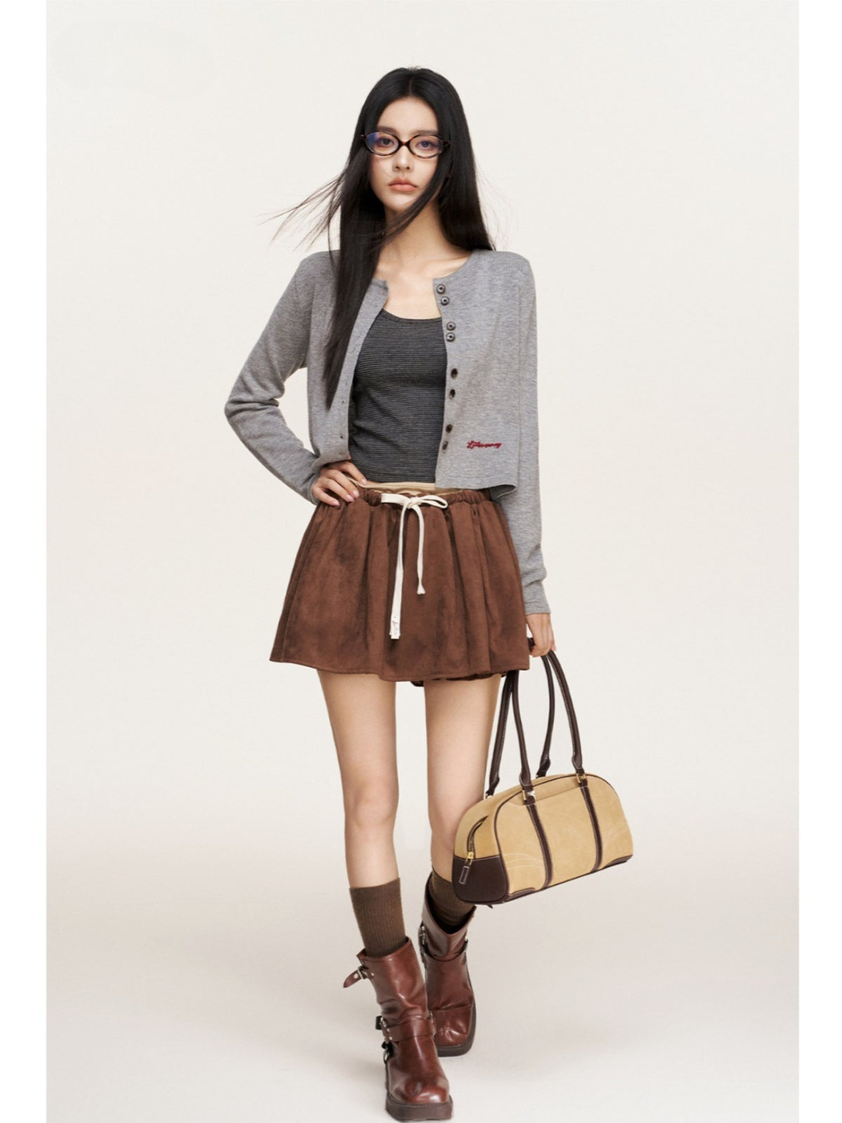 Chain Embroidered Cropped Knit Cardigan