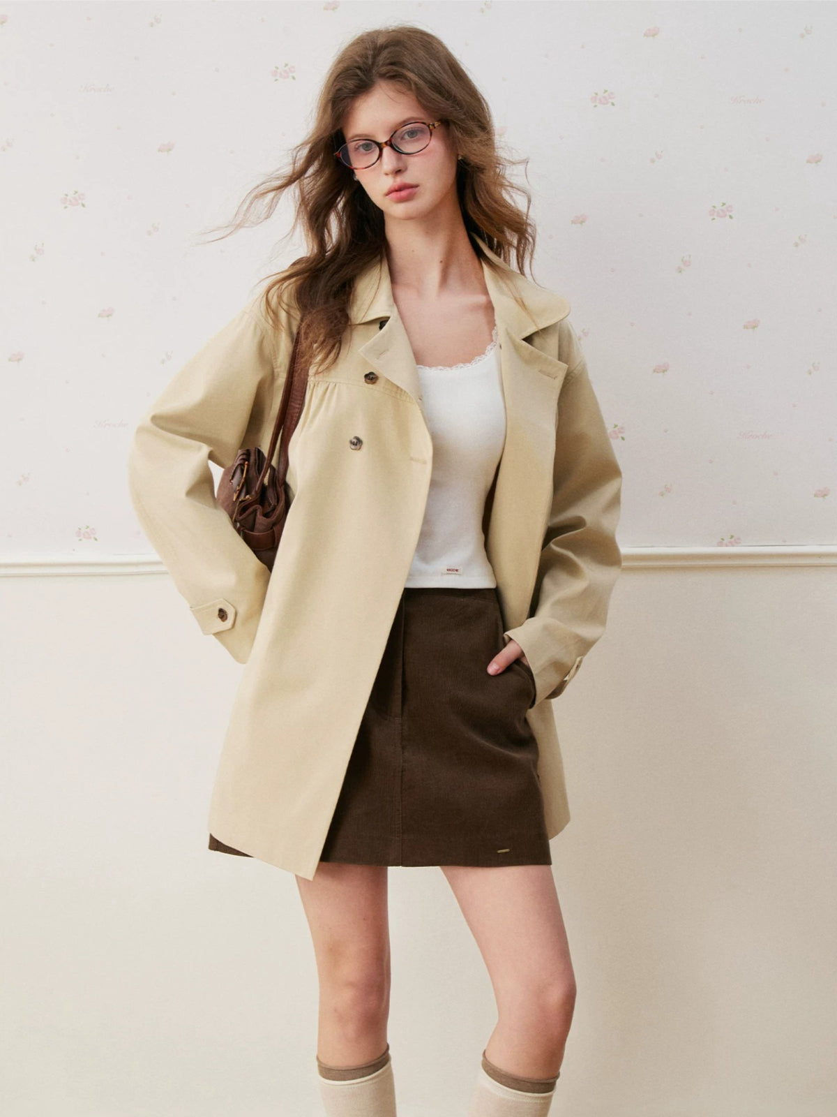 Doll Collar Double Breasted Trench Coat