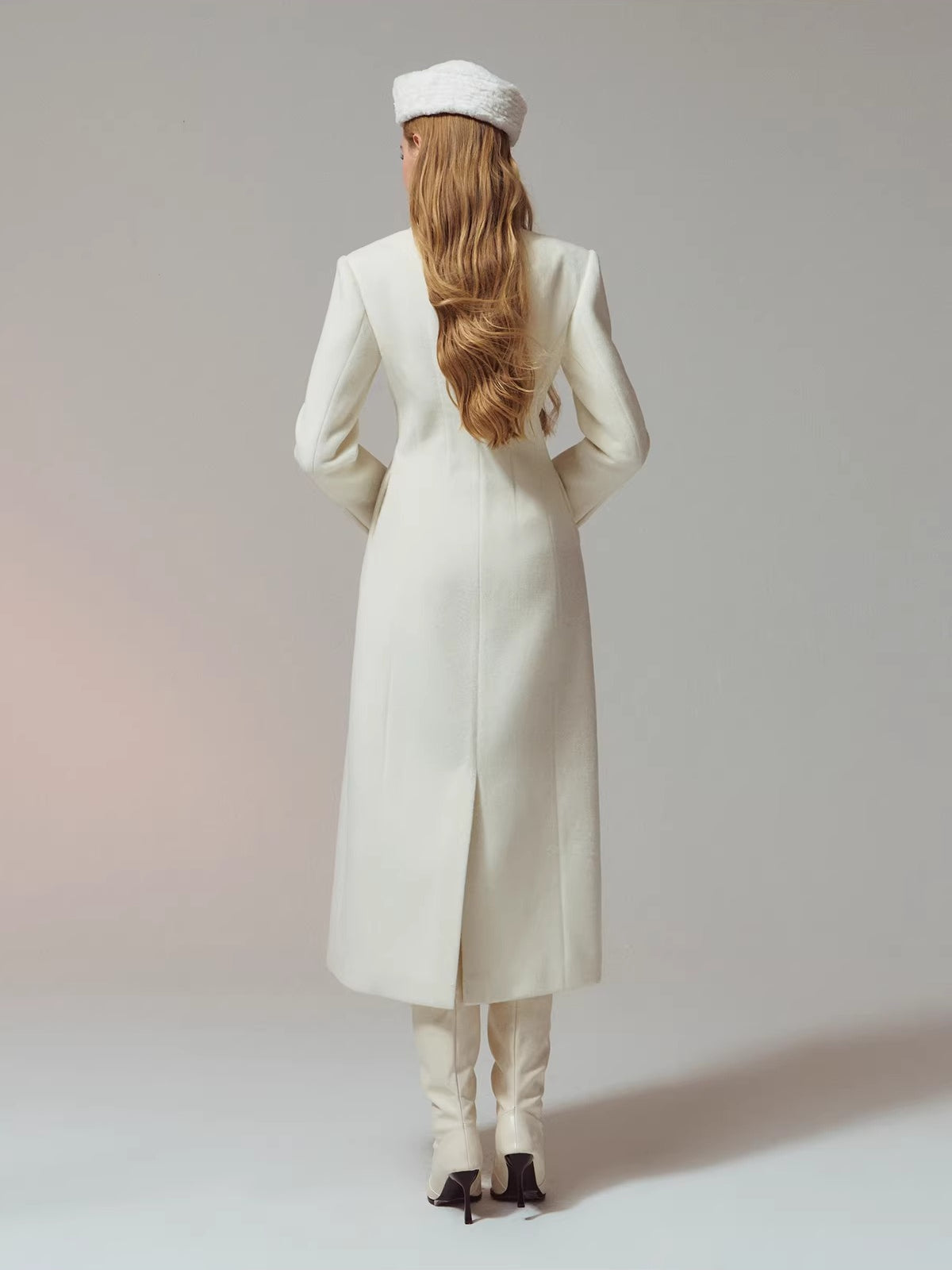 Laced Waist Double Breasted Wool Coat