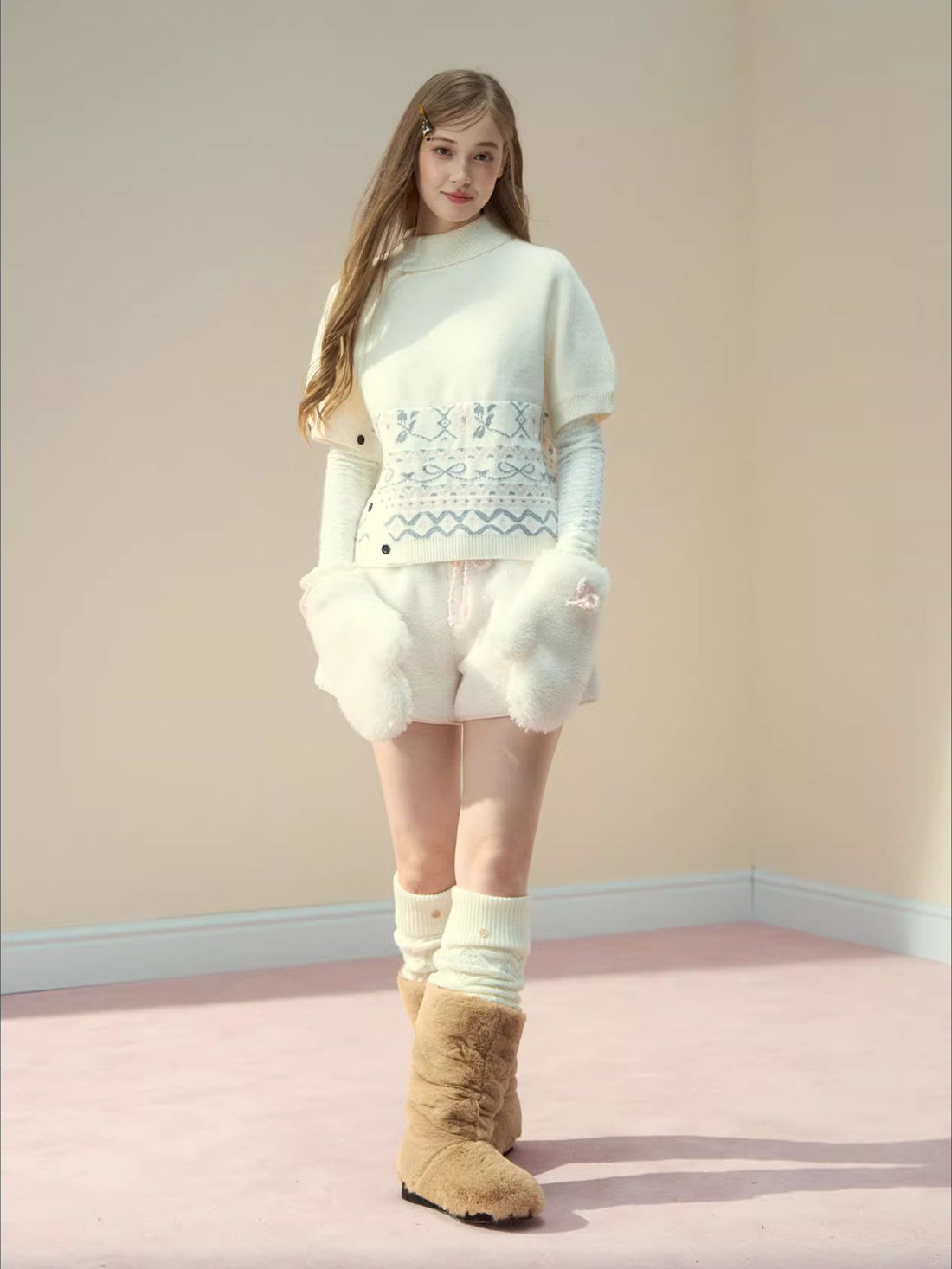Beige &amp; Gray Fair-Isle Cape Sweater