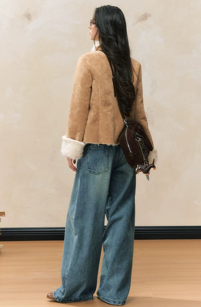 Khaki Shearling Fur Coat