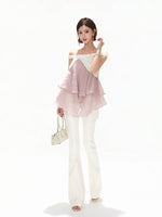 White Low-Waist Flare Pants