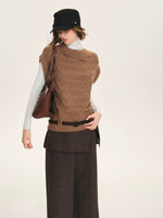 Belted Collared Wool Blend Vest