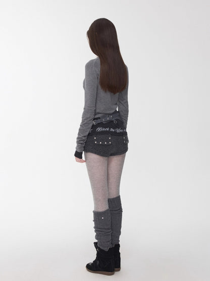 Rhinestone High Neck Raglan Knit Top