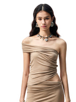 Irregular Multi-Wear Ruched Acetate T-Shirt