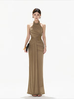 Halter Ruched Mesh Dress