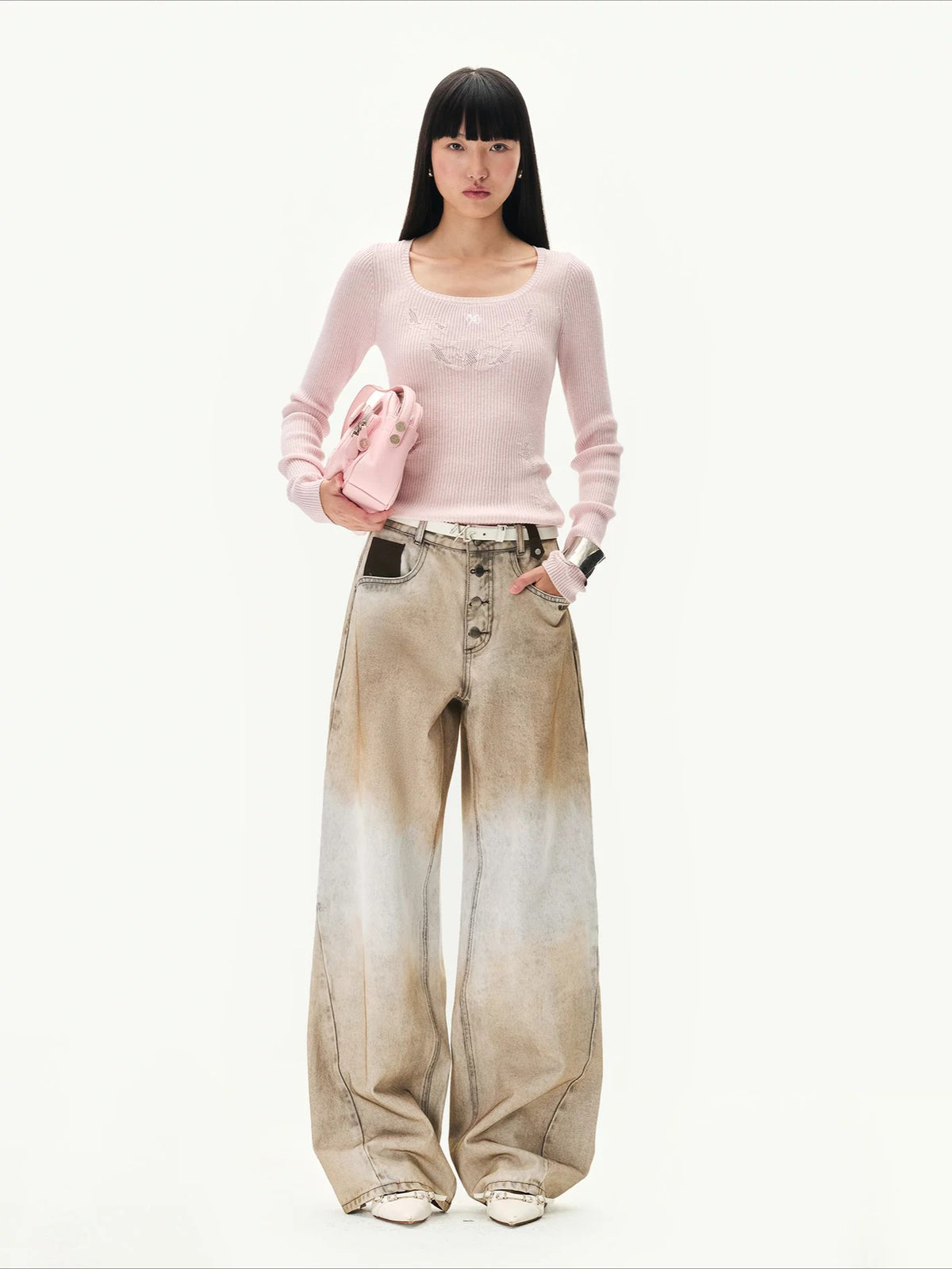 Washed Suede Detail Jeans