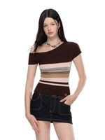 Stripe Asymmetric Knit Top