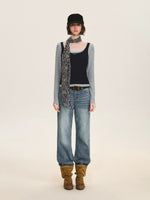 Contrast Layered Lyocell Scoopneck Top
