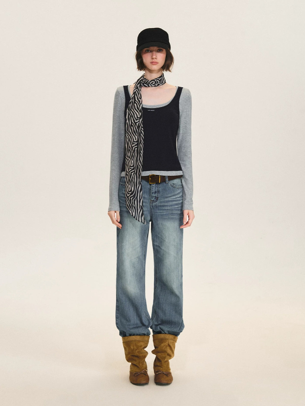 Contrast Layered Lyocell Scoopneck Top