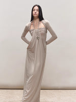 Khaki Lyocell Braided-Halter Ruched Dress Set