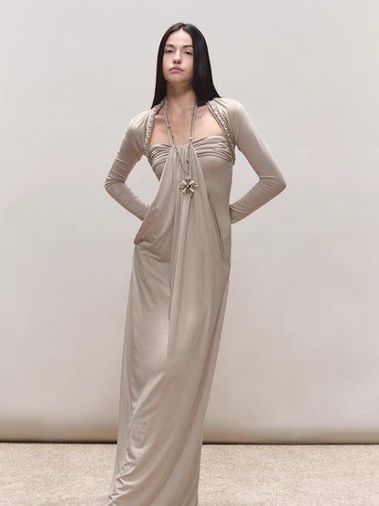 Lyocell Braided-Halter Ruched Dress Set