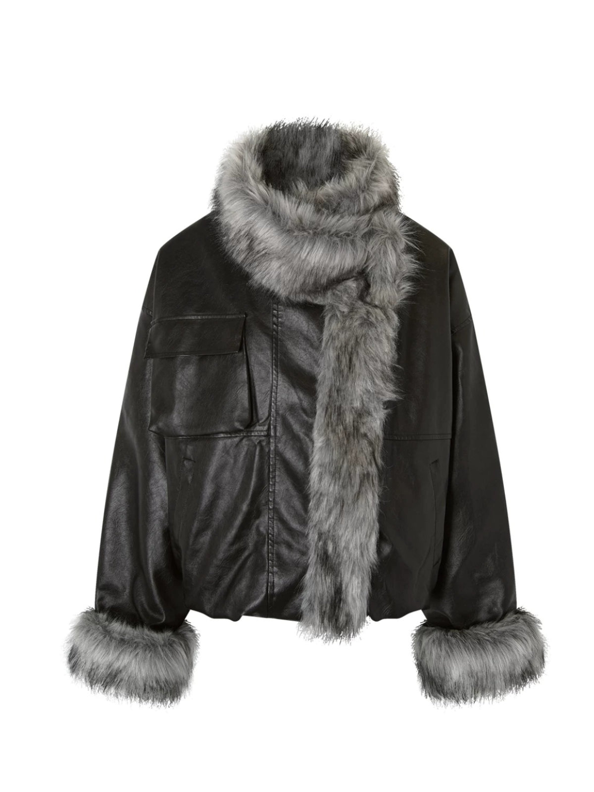 Faux Leather Fur Lined Jacket