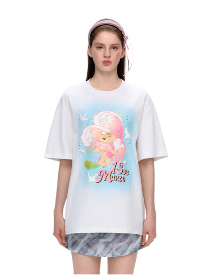 Island-style Bear Surfing Illustration Cotton T-shirt