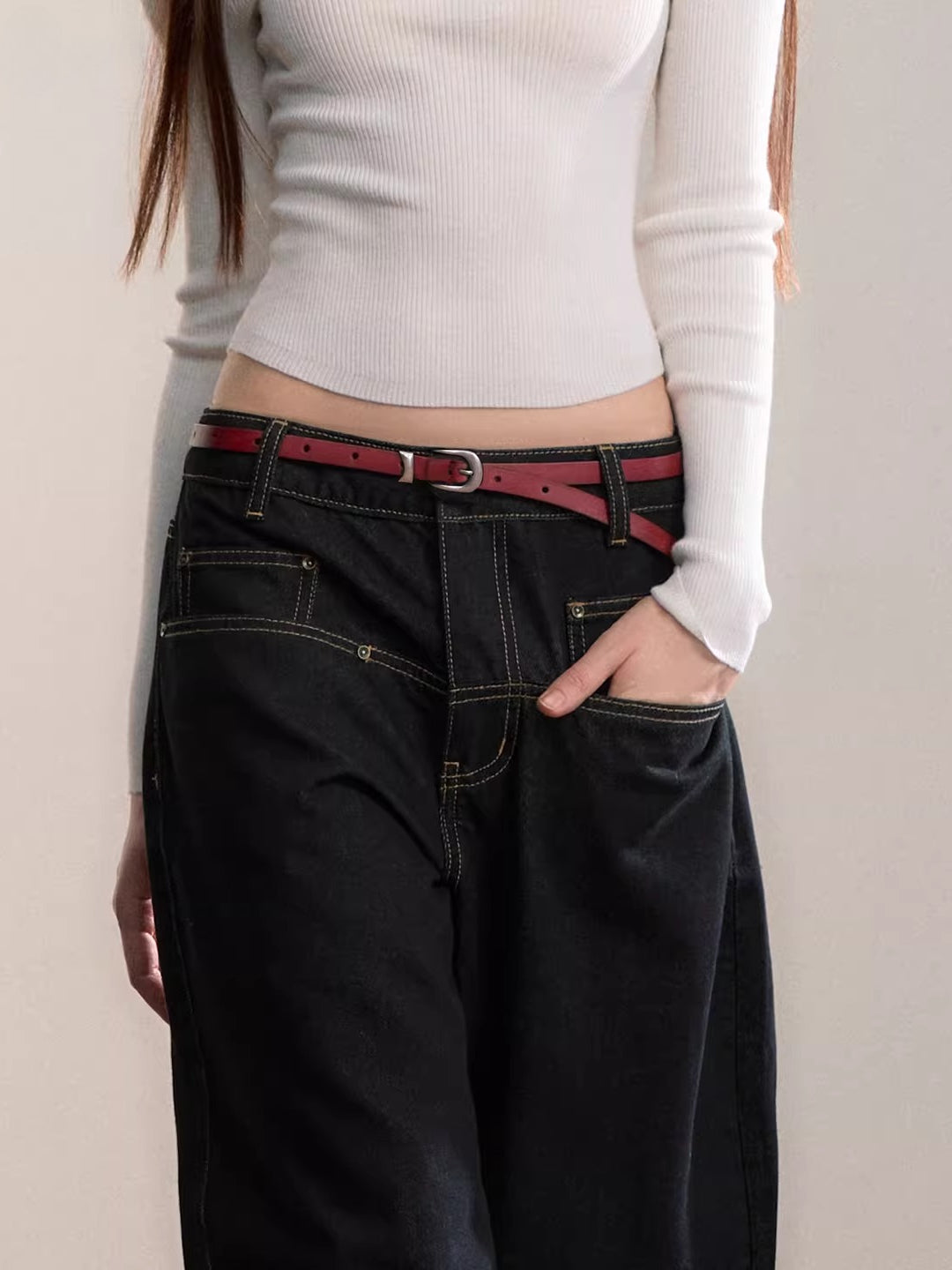 Glossy Thin Leather Belt