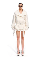 "Djembe Series" 90% Wool Bouclé Layered-Collar Wool Jacket