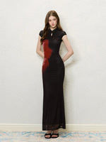 Black Red Floral Qipao Dress