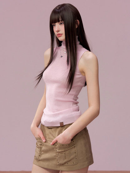 High Neck Sleeveless Knit Top