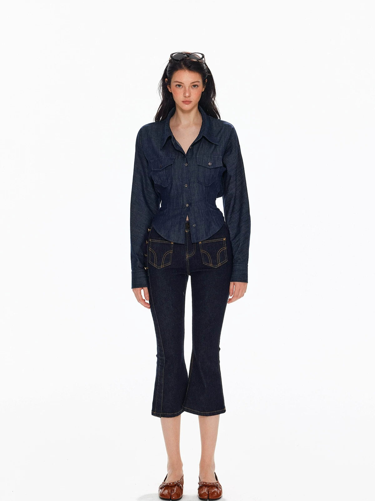Low Waist Button Flare Pants