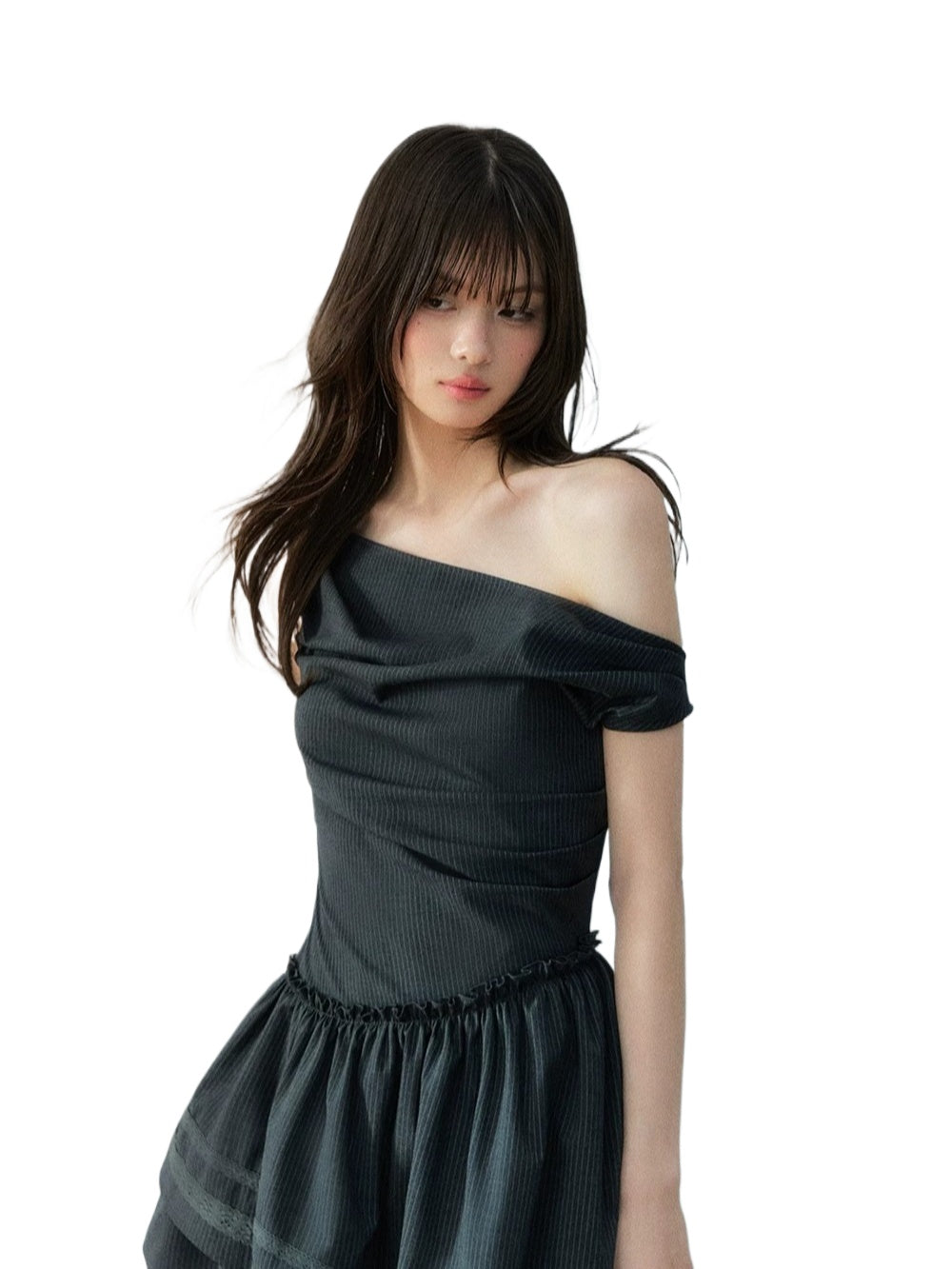 Deep Gray Asymmetric Fitted Dress