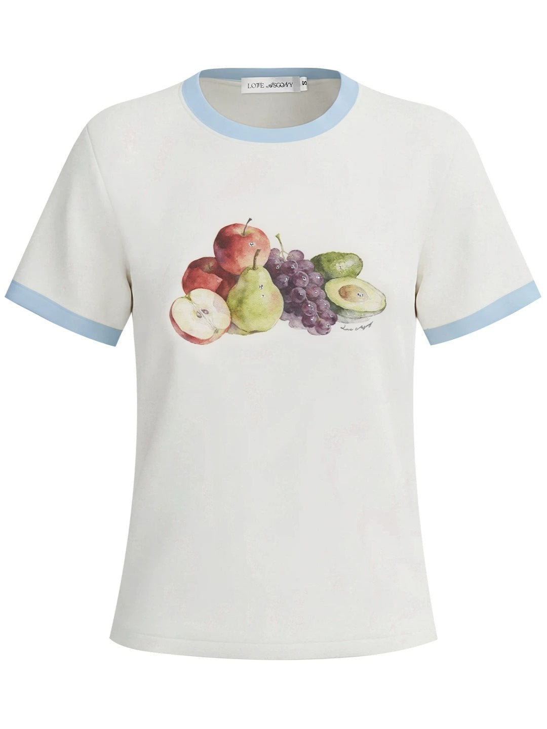 White And Blue Fruit Print Tee