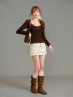 Polka Dot Denim Skirt