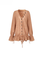 Brown & Off-white Drawstring Knit Cardigan